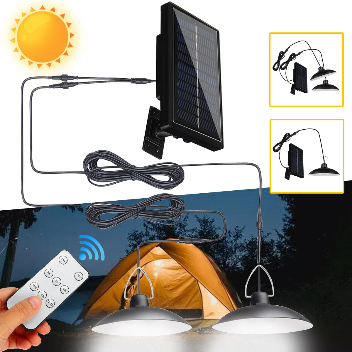 Waterproof Solar LED Pendant Light Outdoor Flood Hanging Garden Lamp + Remote Control