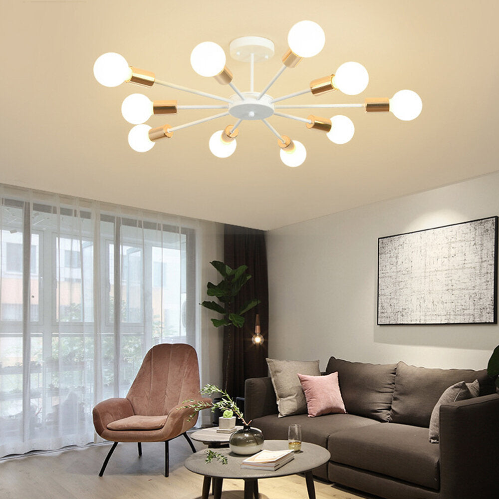 10-Lights Modern Sputnik Chandelier Bronze Flush Mount Ceiling Light Rustic Chandelier Without Bulbs for Bedroom Kitchen Dining Room Living Room