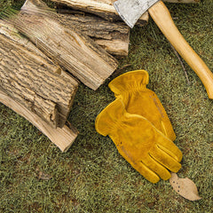 Outdoor cowhide gloves labor insurance wear-resistant working camping leather retro yellow gloves