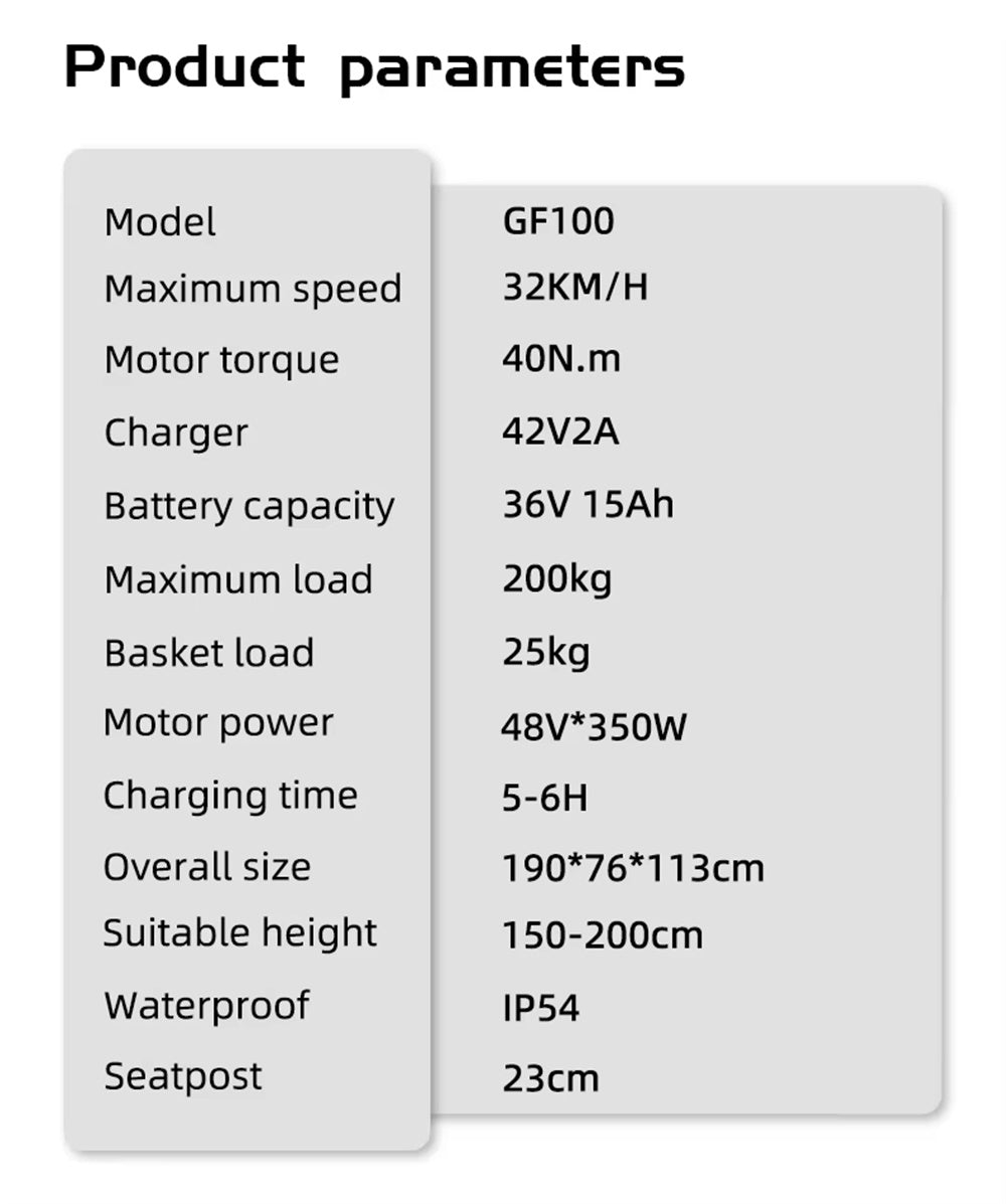 Electric Tricycle 36V 15AH Battery 350W Motor Recommended Top Speed 25KM/H 24inch 30-70KM Max Mileage 200KG Max Load Electric Tricycle