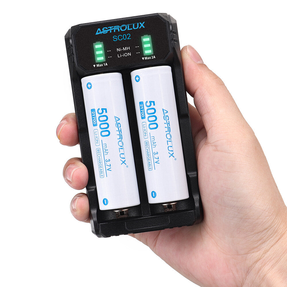 Type-C QC 3.0 Quick Charge USB Battery Charger Dual-slots For Li-ion/IMR/INR/ICR Ni-MH Ni-Cd 21700 18650 26650 Flashlight Battery