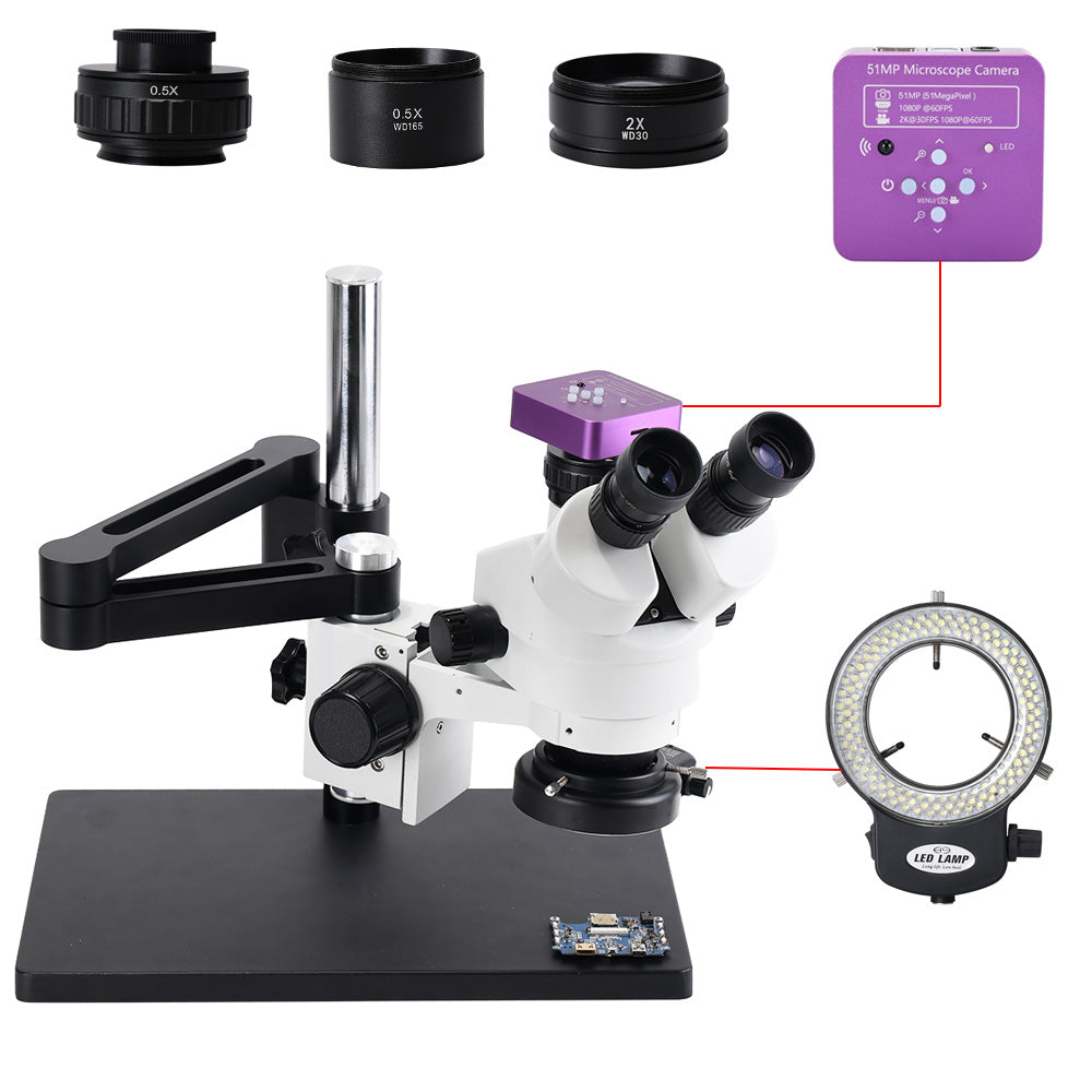 51MP 2k Trinocular Stereo HDMI Microscope Camera 7X-45X Continuous HD Zoom Stereo Trinocular Microscope For Phone Repair