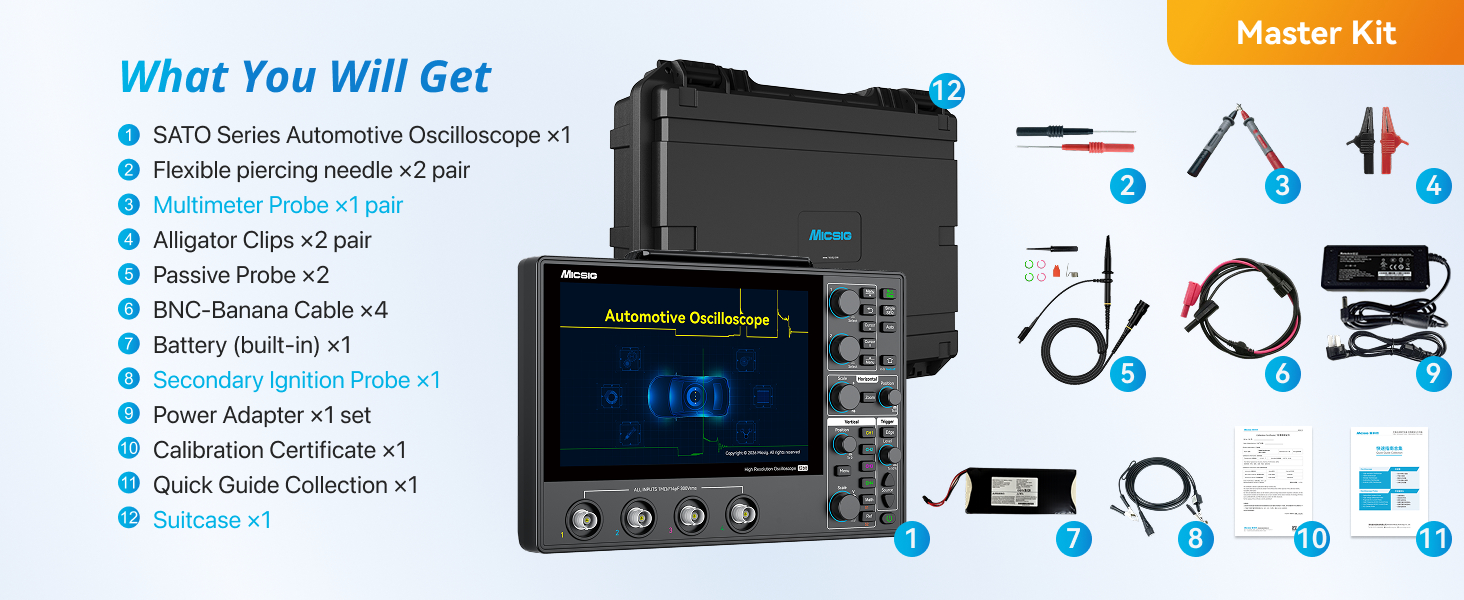 Automotive Digital Oscilloscope, 100MHz, 4 Channels, 1GSa/s, 12-Bit Resolution, 110Mpts Memory & 8-Inch Touchscreen