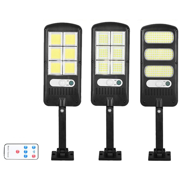 Outdoor Solar Street Wall Light PIR Sensor Motion LED COB Lamp Remote Control