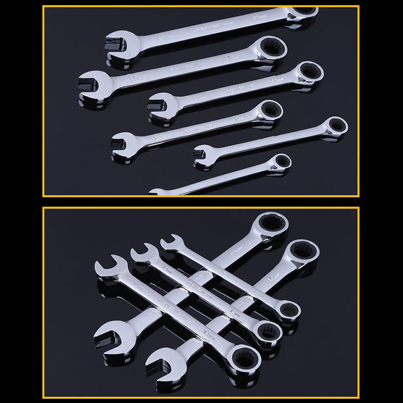8-32mm Steel Silver Metric Spanner Open End Wrench Ratchet Ring Mechanic Tool