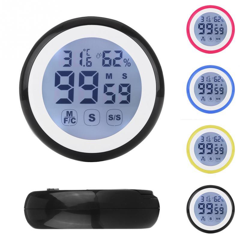 LCD Digital Touch Screen Kitchen Timer Count UP Alarm Clock Temperature And Humidity Me