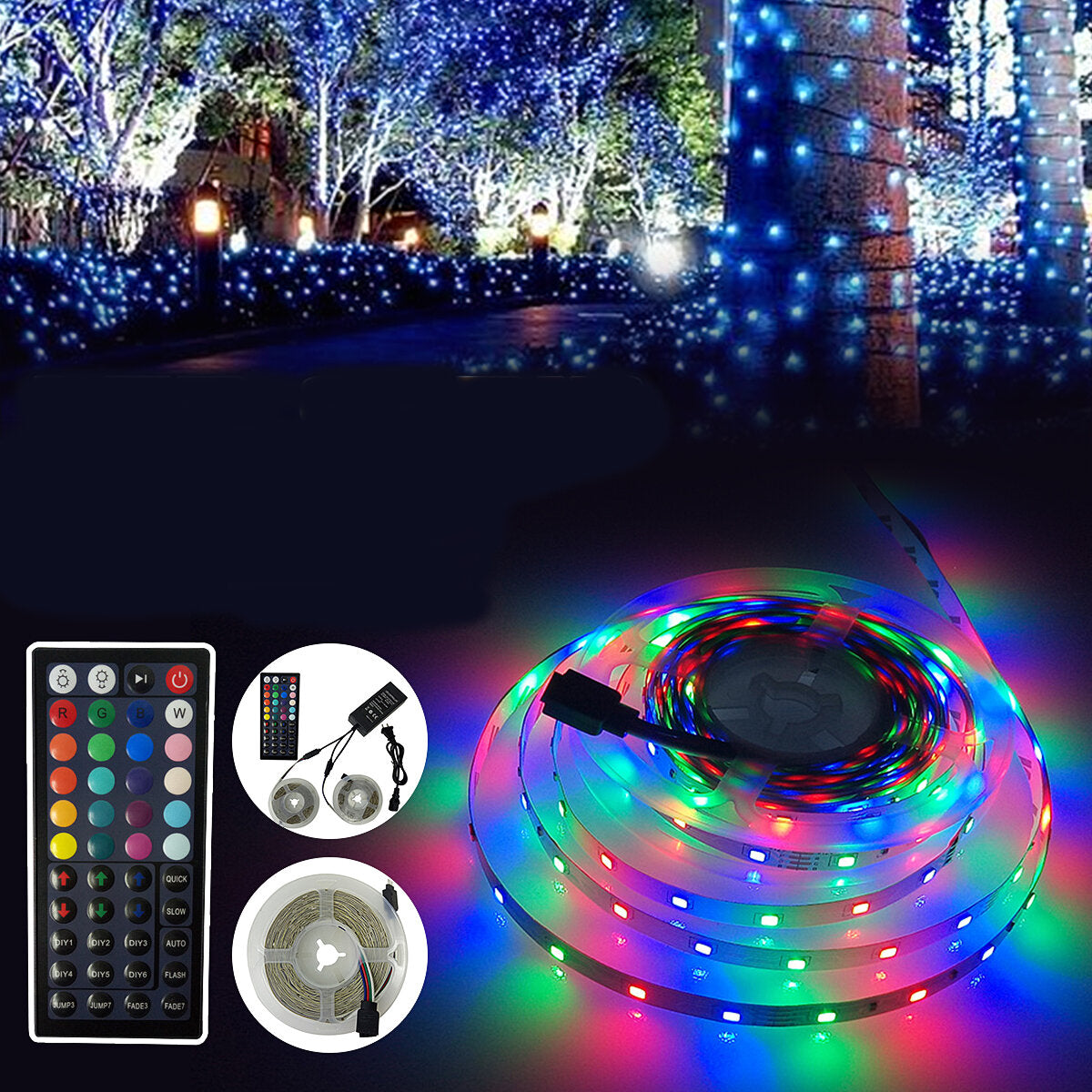 3M 5M 10M LED Strip Light SMD3528 RGB + IR Remote Controller + Power Adapter Decorative Lighting DC12V