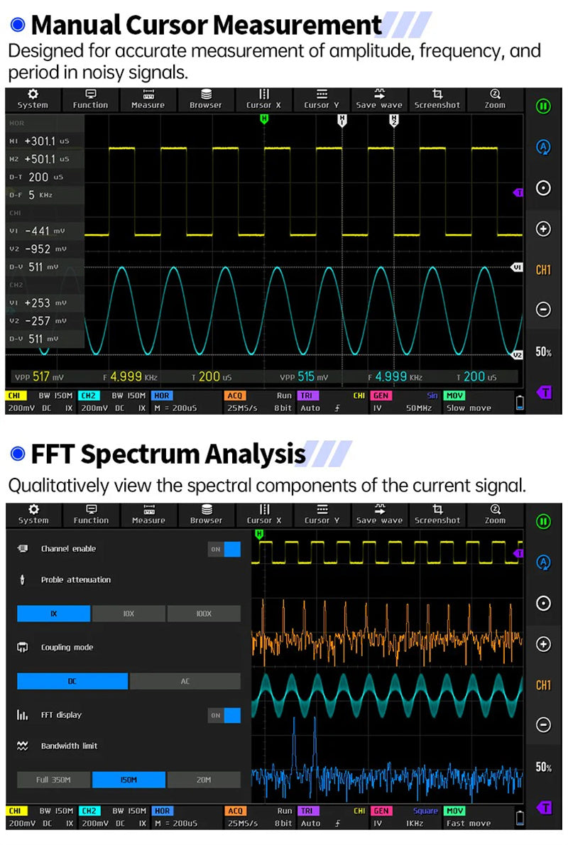 4-IN-1 350MHz 1GSPS Tablet Oscilloscope Signal Generator Spectrum Analyzer Frequency Response Analyzer