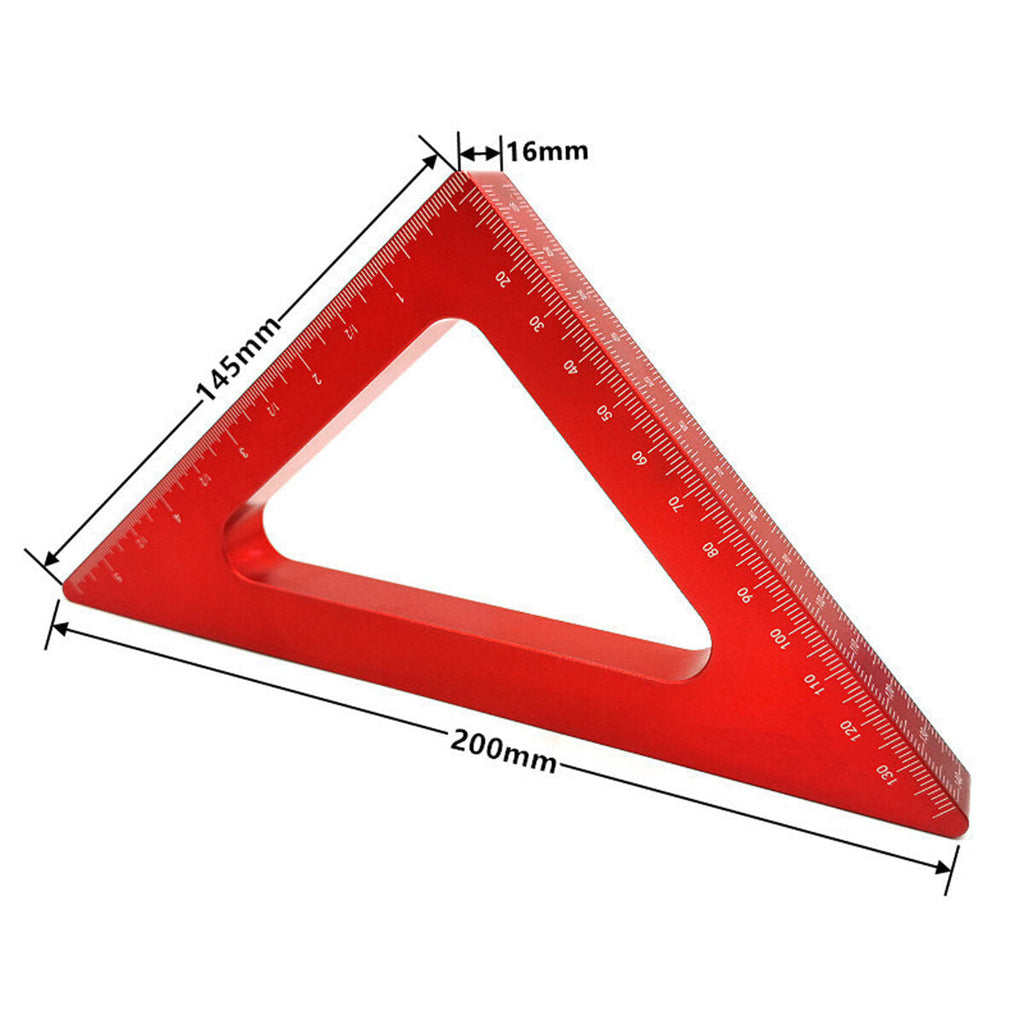 Aluminum Alloy Triangle Ruler - Laser-Engraved Scales, Compact & Portable, Anti-Rust, 45-Degree Angle, Red/Blue Options