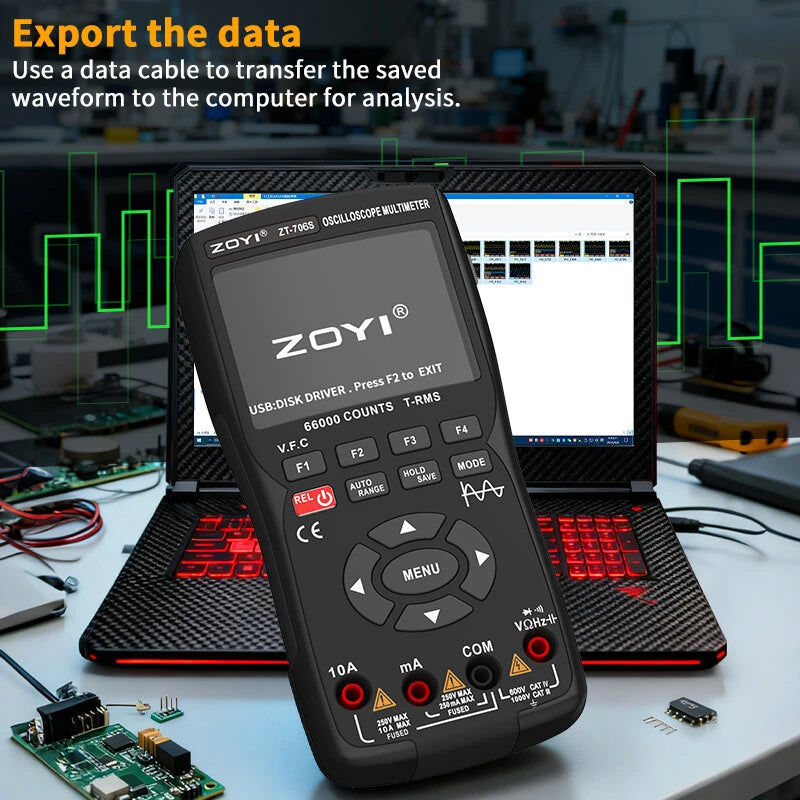 Handheld Oscilloscope Multimeter 3-In-1 Dual Channel 50MHz 280MSa/s 66000 Counts Signal Generator IPS Display