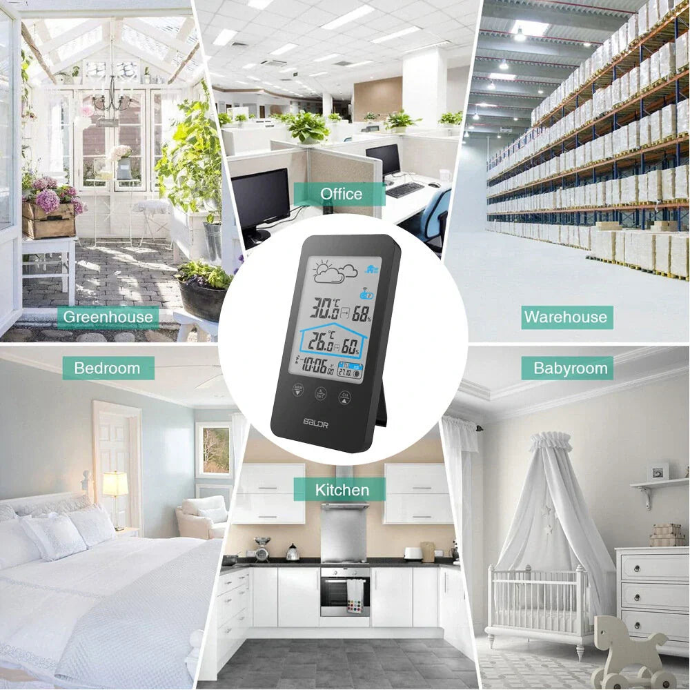 Touch Key Wireless Weather Station - Indoor/Outdoor Temp/Humidity Display with Moon Phase, Calendar, Alarm & Weather Forecast
