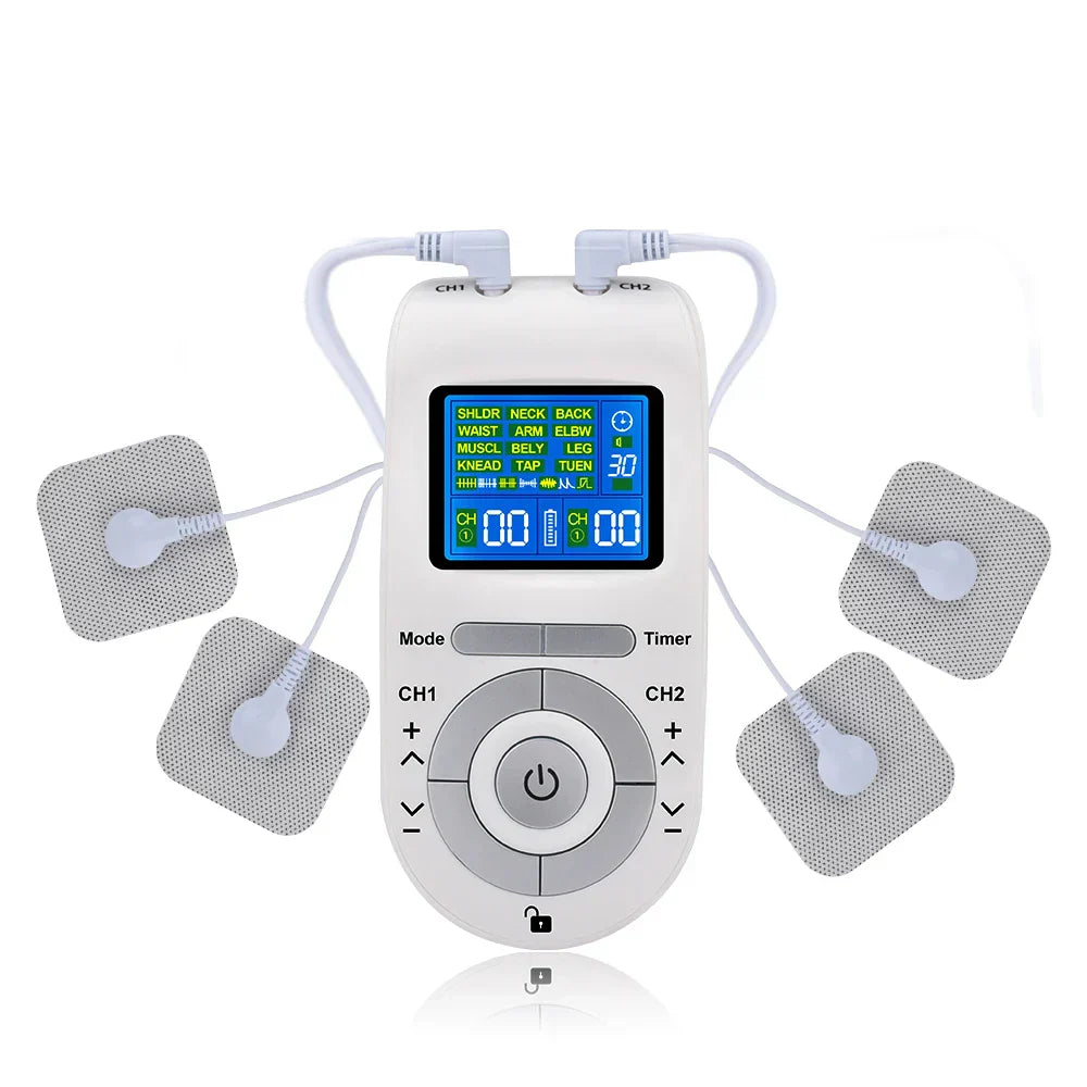 15 Modes TENS EMS Device for Pain Relief & Muscle Relaxation, LCD Display, 2 Channels, Portable, Battery Operated