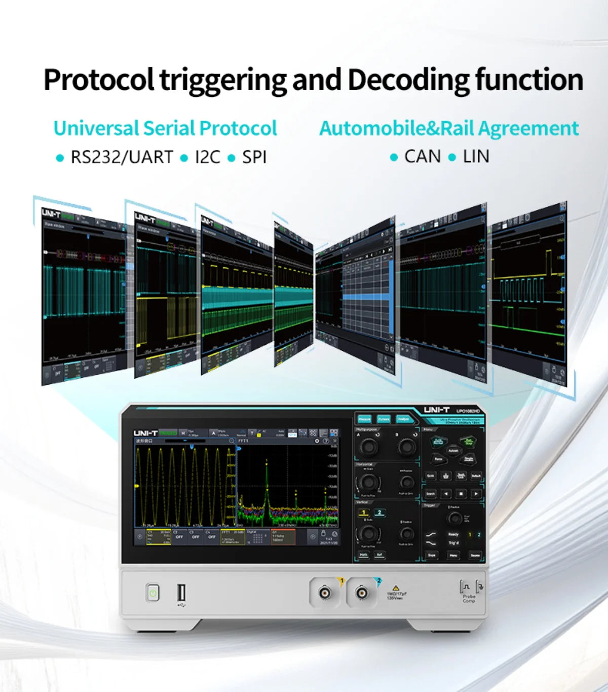 Oscilloscope 2/4 Channels 150MHz Bandwidth 12-bit ADC 1.25GSa/s Sampling Rate Large Storage Depth High-Definition Touch Screen