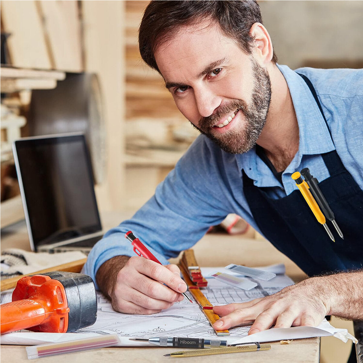Comprehensive Woodworking Marking Kit: 3 Pencils, Center Punch, Carbide Scribe & 18 Refills for Precision Marking