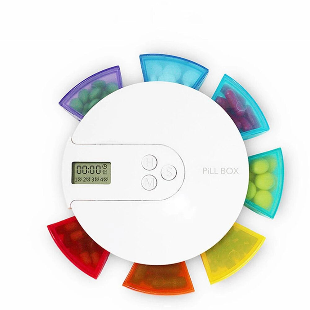 7 Days 7 Grids Rainbow Timing Pill Case Smart Digital Display Reminder Pill Tablet Dispenser Portable Waterproof Pill Storage Box