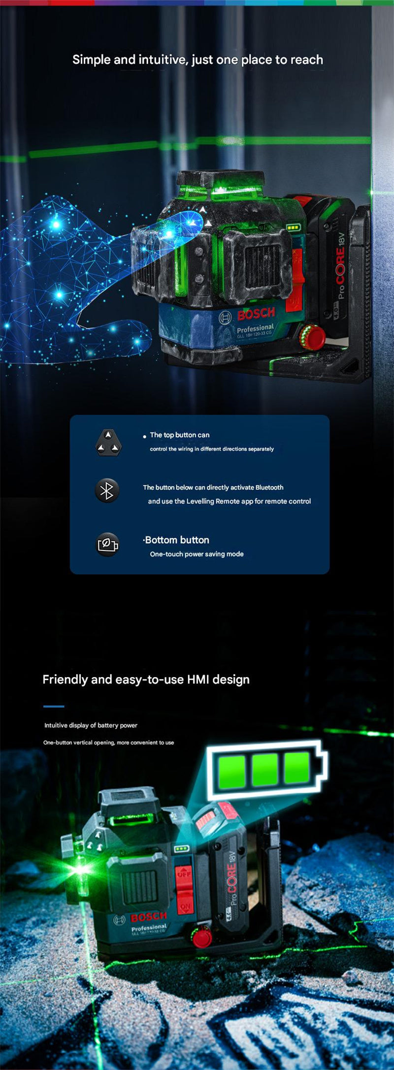 18V-120-33 CG Laser Level 12 Lines 35m Range Extendable to 120m High Precision ± 0.3 mm/m Rapid Self-Leveling IP 65