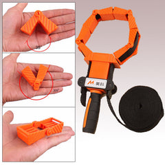Adjustable Ergonomic Strap Clamp with 15ft Nylon Belt, 1000lbs Strength, for Woodwork & Framing Projects - Orange
