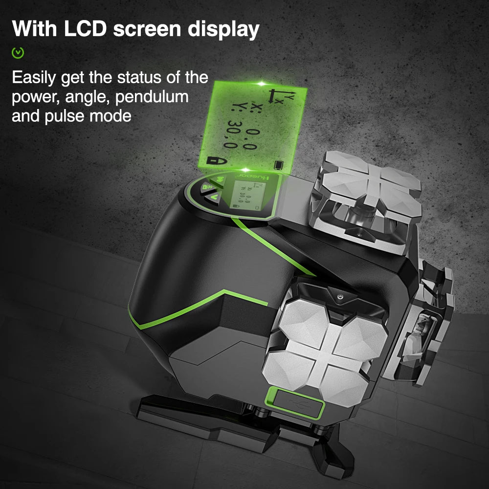 4D 16 Line Laser Level Self-Leveling LCD Screen Bluetooth Connectivity Rechargeable Battery IP54 Waterproof Type-C Charging