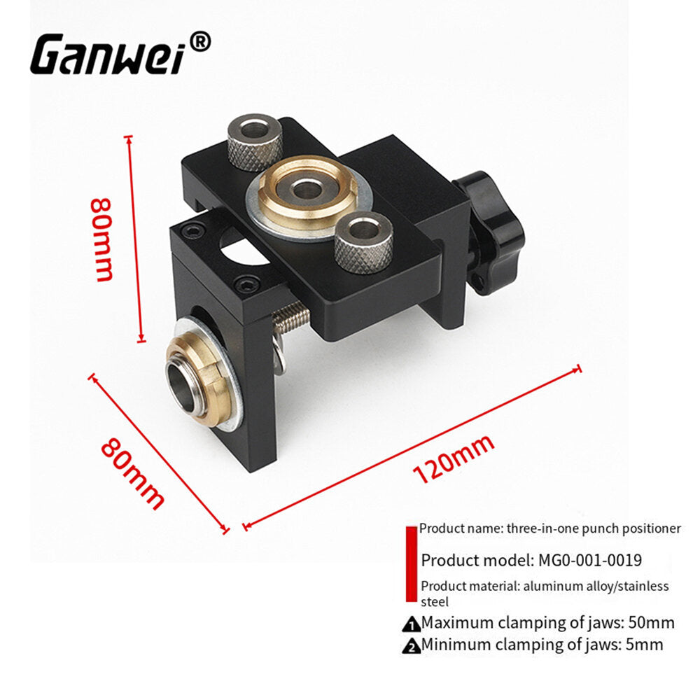 Three-in-One Woodworking Locator Tool - Durable 6061 Aluminum, Precision Markings, Clamping Range 0-52mm, Multiple Drill Sizes