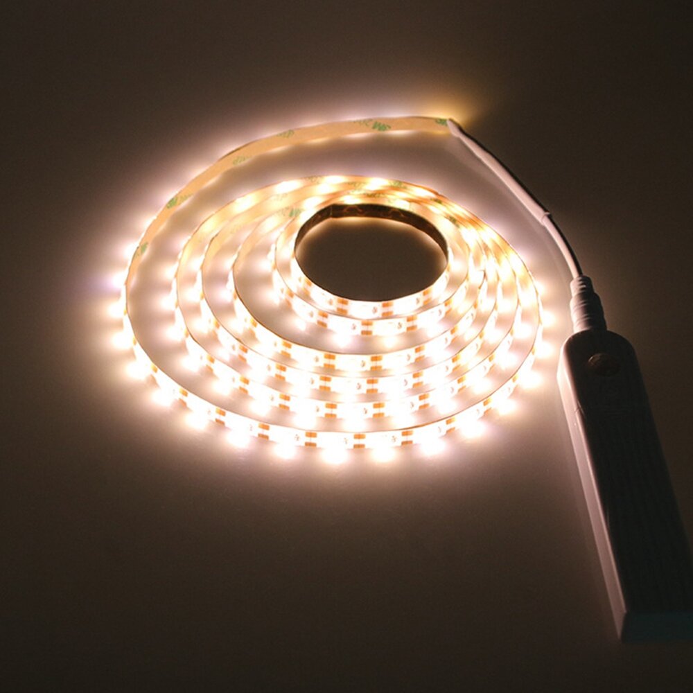 Battery Powered 1M 2M PIR Motion Sensor Activated Dimmable LED Strip Light for Cabinet Wardrobe