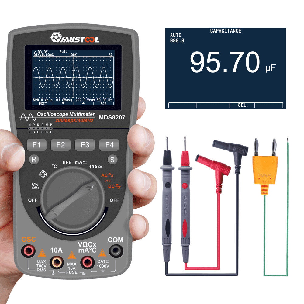 Intelligent 2 in 1 Digital 40MHz 200Msps/S Oscilloscope 6000 Counts True RMS Multimeter