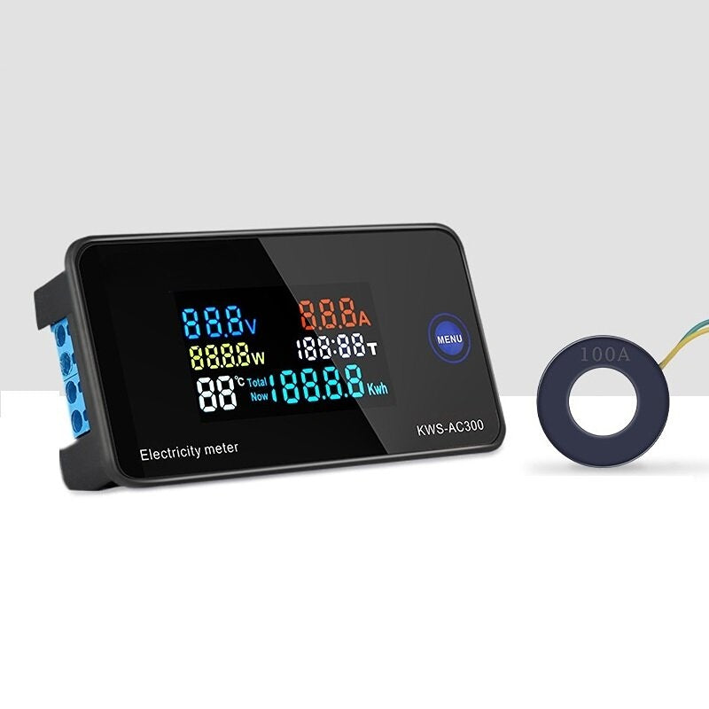 AC 50~300V 20A/100A Digital Electricity Meter Voltmeter Ammeter With CT Power Current Voltage Temperature Measurement