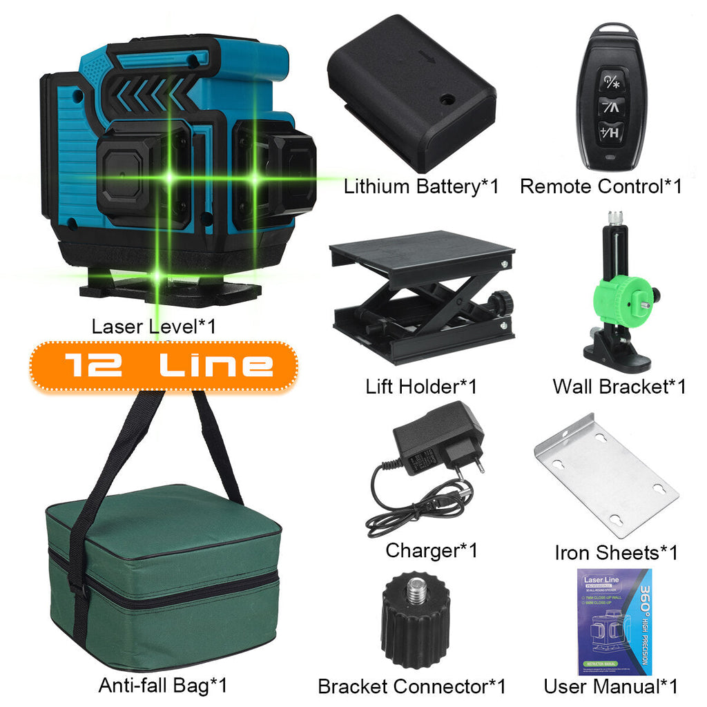 16/12/8 Line 4D Green Laser Level Meter 360 Horizontal And Vertical Cross Self-Leveling Measurement Super Laser Beam