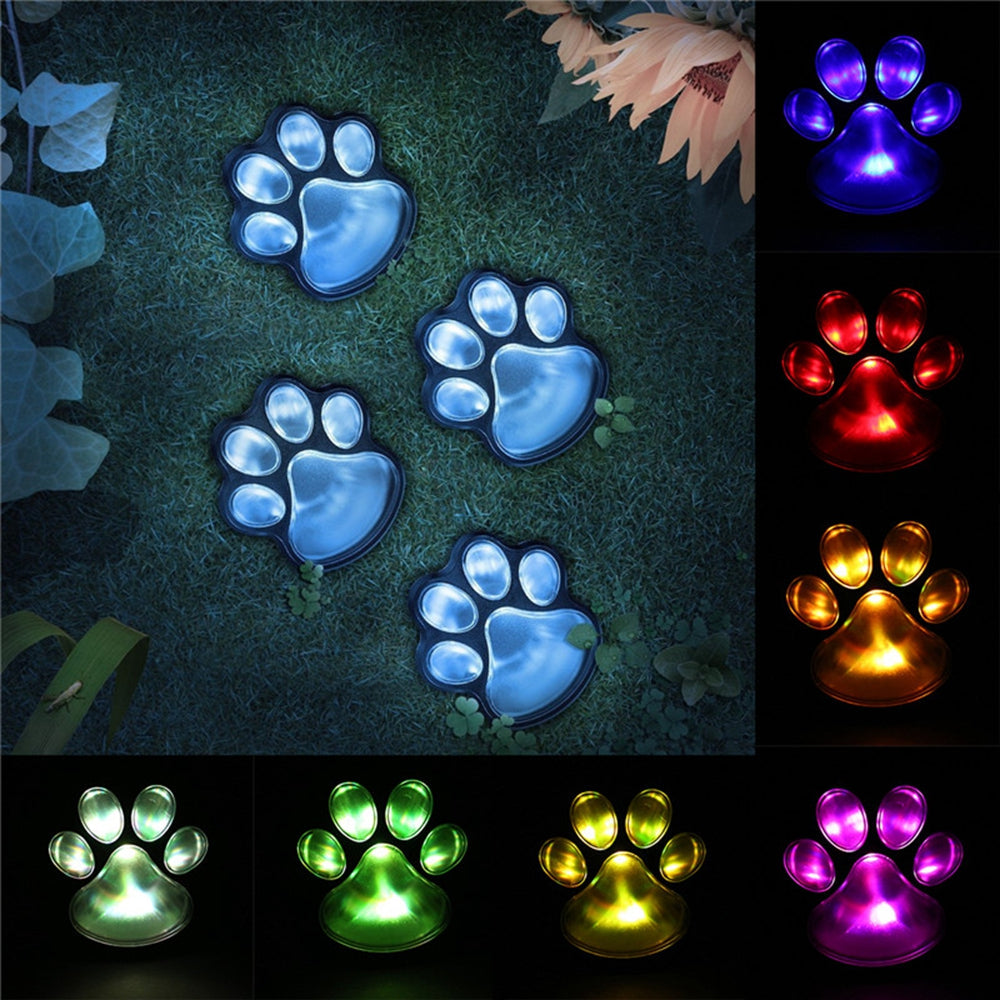 Solar Power 4 LED Dog Animal Paw Print Light for Outdoor Garden Path