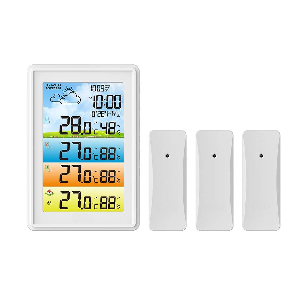 3 Sensors Weather Station Wireless Indoor Outdoor Thermometer with Alarm Clock / Calendar / Weather Forecast