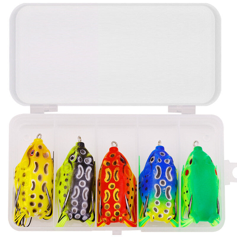 5/15 Pcs Frog Fishing Lure Soft Artificial 3D Eyes Silicone Fishing Tackle Baits with Storage Box