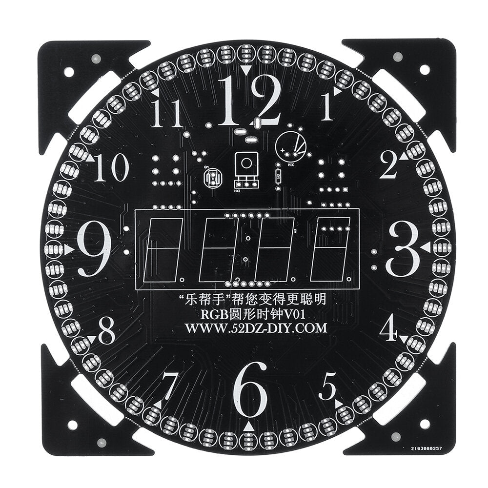 DIY RGB Round LED Electronic Clock Kit Music Alarm Clock with Housing Digital Tube Blue Red Green LED