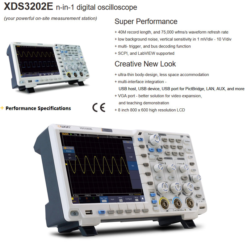 200MHz Digital Oscilloscope, 1GS/s Sampling, 8-Bit Resolution, Advanced Triggers & Data Transfer Interface