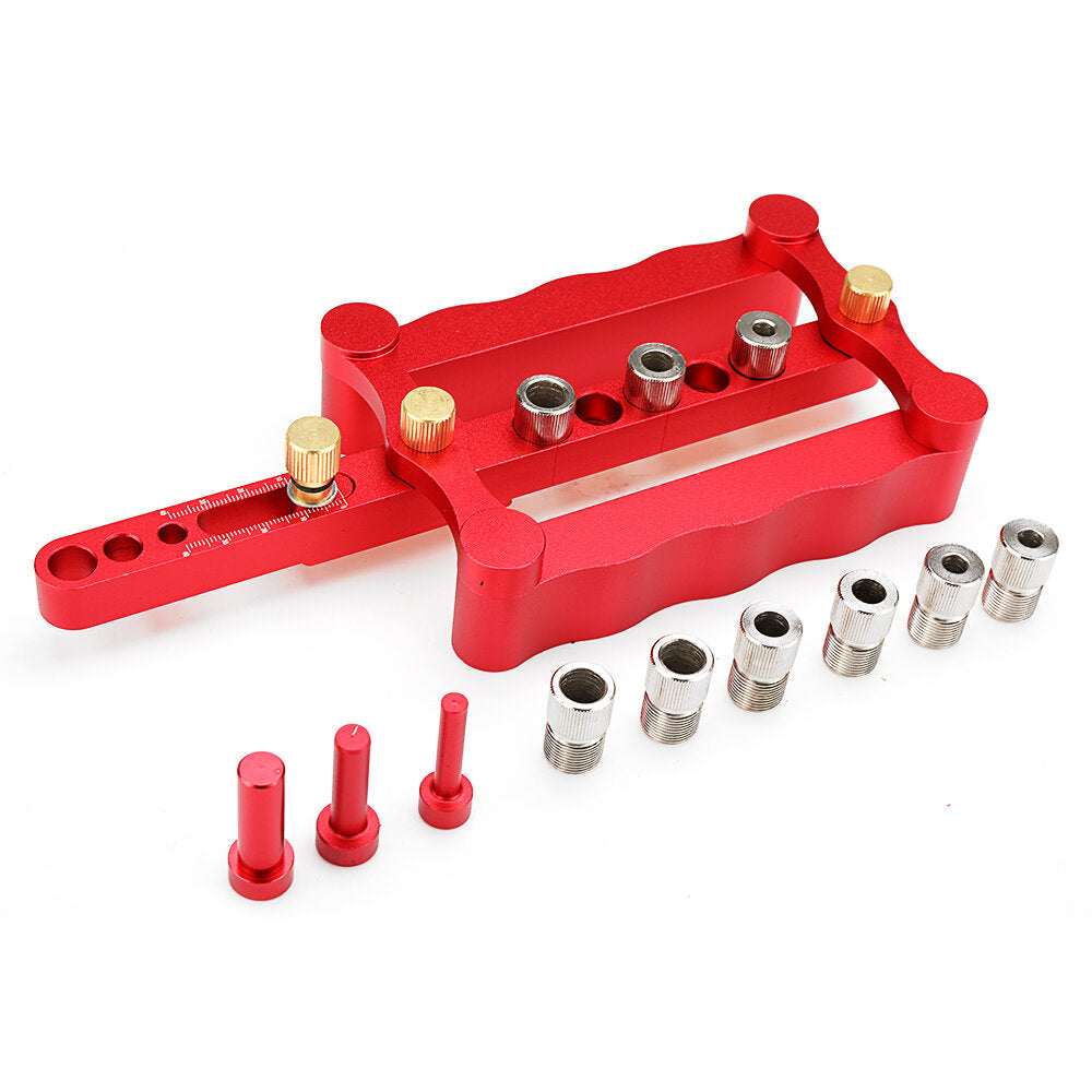 Self-Centering Doweling Jig for Woodworking, 6/8/10mm Drilling Tools, Durable Aluminum & Steel, Adjustable Stop