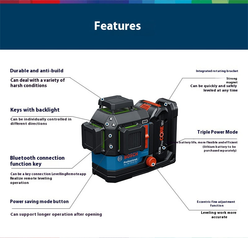 18V-120-33 CG Laser Level 12 Lines 35m Range Extendable to 120m High Precision ± 0.3 mm/m Rapid Self-Leveling IP 65