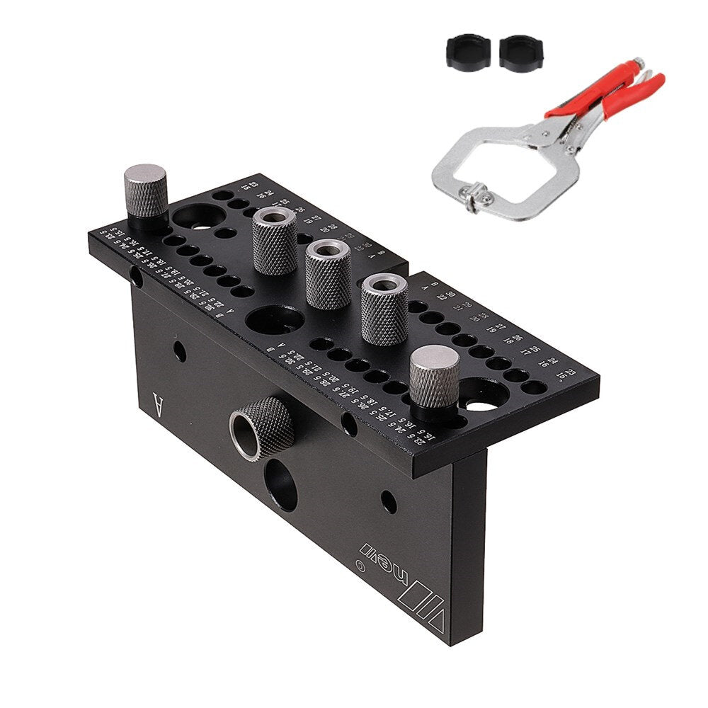 3 in 1 Woodworking Hole Punch Guide Dowel Jig for 15-30.5mm Thickness - Aluminum Alloy, Ergonomic Design, Silver/Black