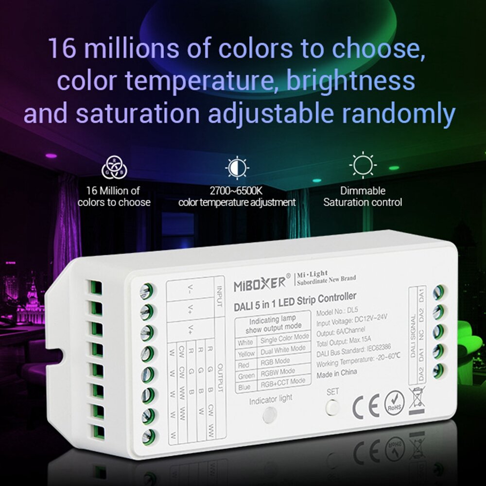 5 IN 1 LED Strip Controller Common Anode Compatible with remote control/Bus Power Supply DC12-24V