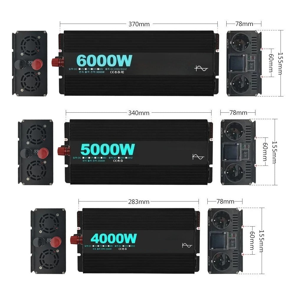 GreenZech DM Pure Sine Wave Inverter | 4000W 5000W 6000W Peak | 12V 17V 24V 48V to 220V AC Converter