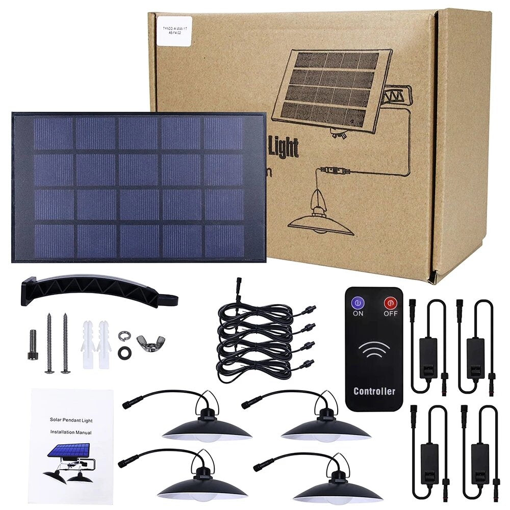 1/2/3/4 Head LED Solar Pendant Light IP65 Waterproof Outdoor Indoor Remote Control Solar Lamp for Garden Porch