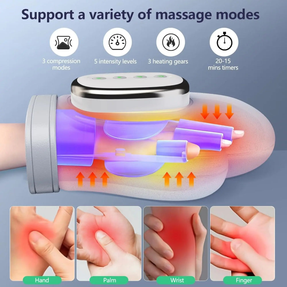 Hand Massager with Heat & Compression, Cordless Vibrating Gloves for Arthritis Relief, Portable & Adjustable Massage Therapy