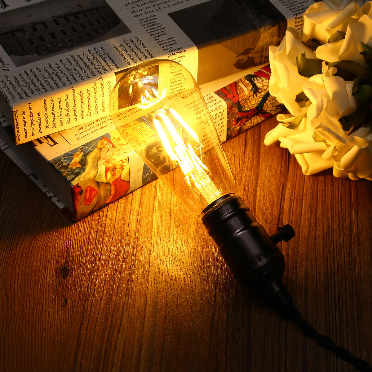 6W Golden Cover Dimmable Retro Vintage Filament LED Bulb Light Lamp AC110/220V