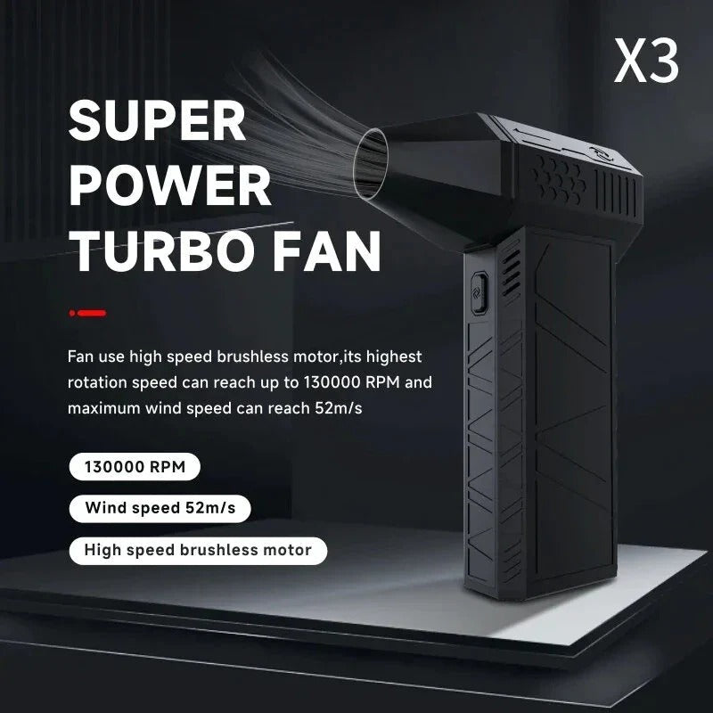 Turbine Power Fan Handheld Brushless Motor 130000rpm 3RD Generation Violent Blower Mini Turbo Fan Wind Speed 52m/s Industrial Duct Fan
