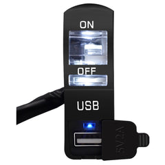 12V Motorcycle USB Charging Light ON OFF Handlebar Switch with Indicator Light Waterproof ATV Fog Spot