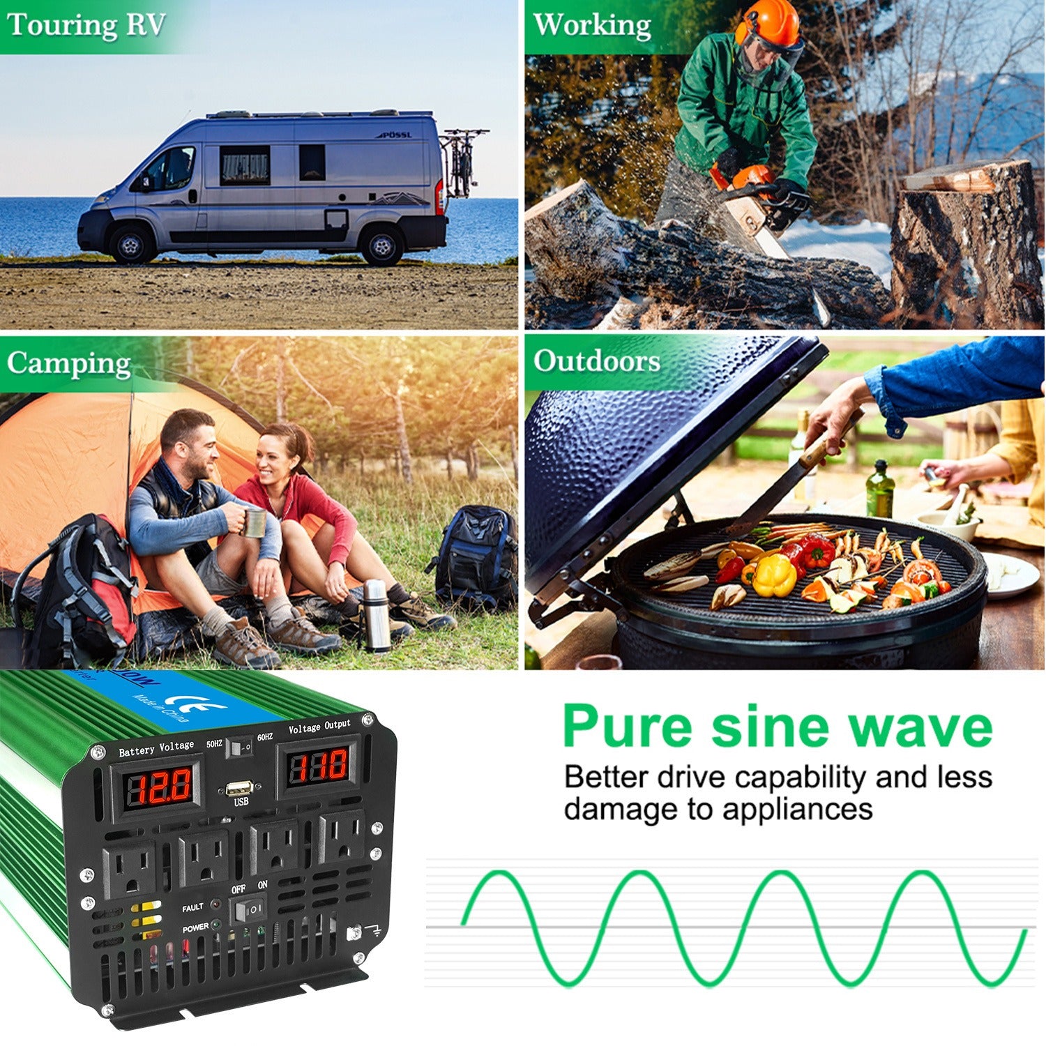 GreenZech Elite 4000W Inverter | 8000W Peak Power | Heavy-Duty Professional Pure Sine Wave Converter