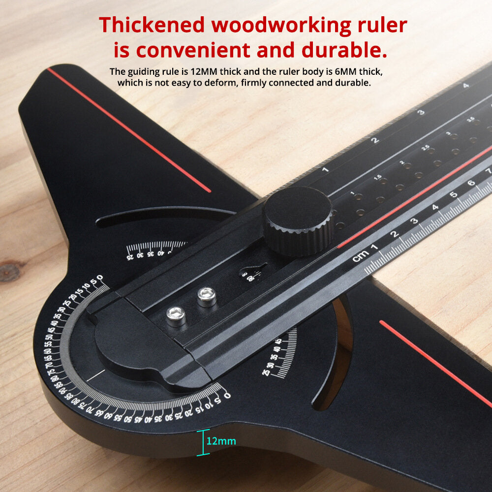 Multi-Use Aluminum Ruler with Laser Engraving, Durable Design, Adjustable Angles - Black & Red Options Available