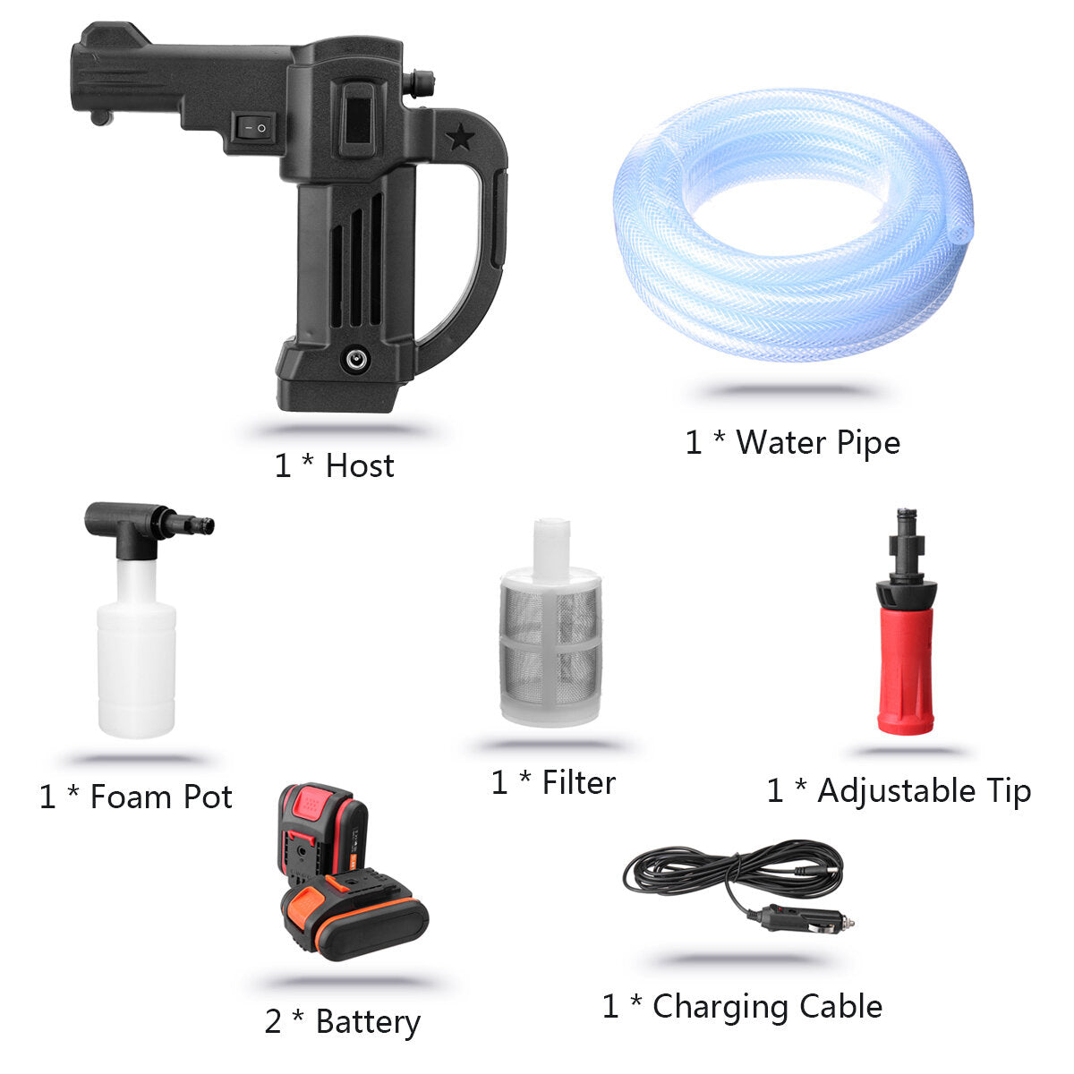 Rechargable High Pressure Car Washer Cleaning Wand Nozzle Spray Guns Flow Controls Tool W/ Filter Water Inlet