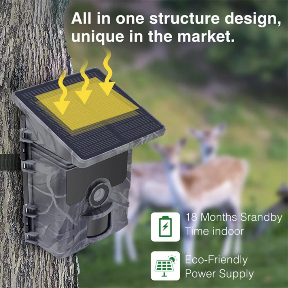 24MP 1080P Solar Panel Hunting Camera Outdoors IP65 Waterproof Infrared Night Vision Monitoring Wildlife Trap Trail Camera Video Photo Recorder Cam