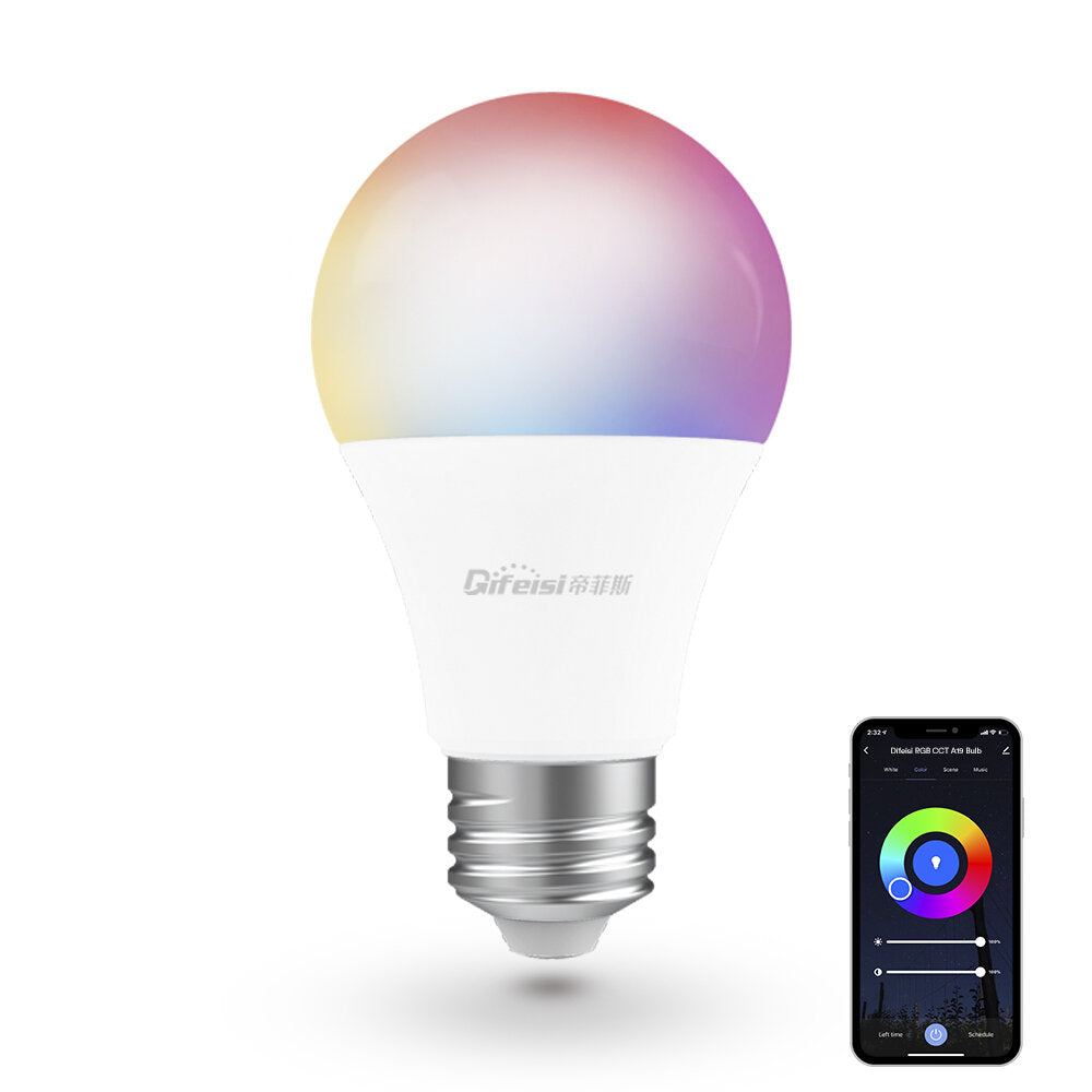 E26 9W WIFI A19 RGB+CCT Smart Bulb 810LM AC100-130V Works with Alexa and Google Assistant