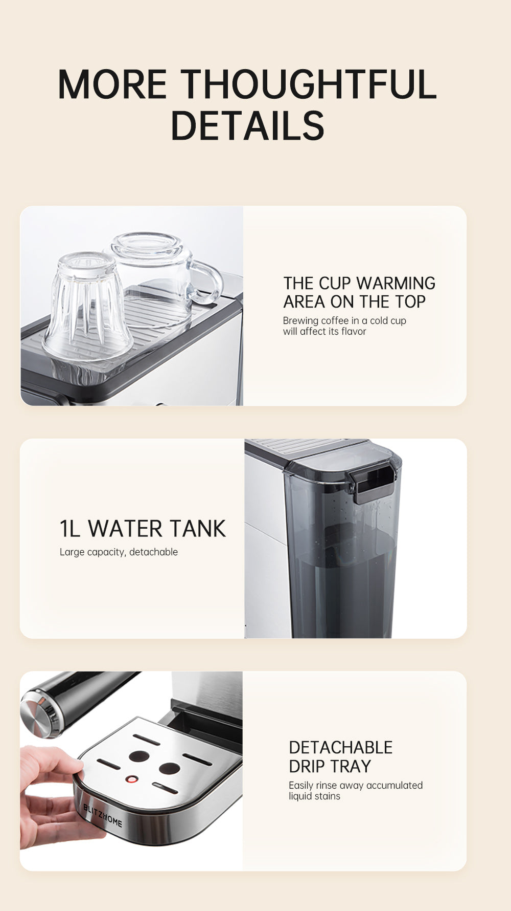 Semi-Automatic Espresso Coffee Machine 20Bar 1350W with Touchscreen Control Cup Warmer 1L Removable Water Tank