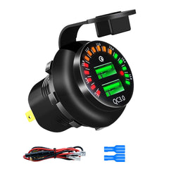 Dual USB Charger Quick Charge Socket Adapter Power Outlet With Voltmeter Display For Car Motorcycle Boat