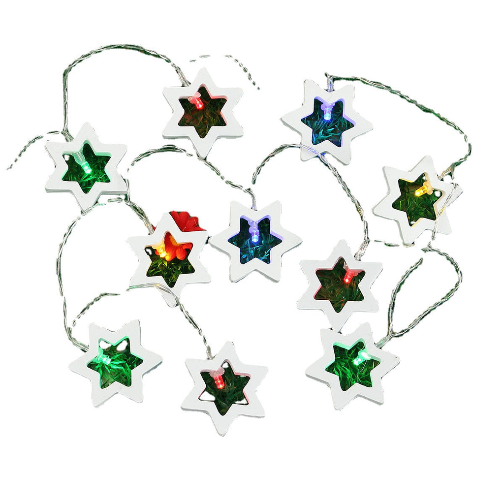 Battery Powered 1.8M 0.3W 10LED Wooden Star Shape Fairy String Light for Christmas Party Decor DC3V